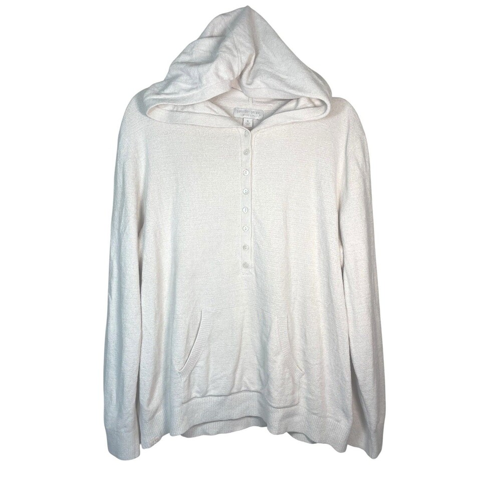 Barefoot‎ Dreams Cozychic Lite Half Button Women's XL Ivory Hoodie Kangaroo